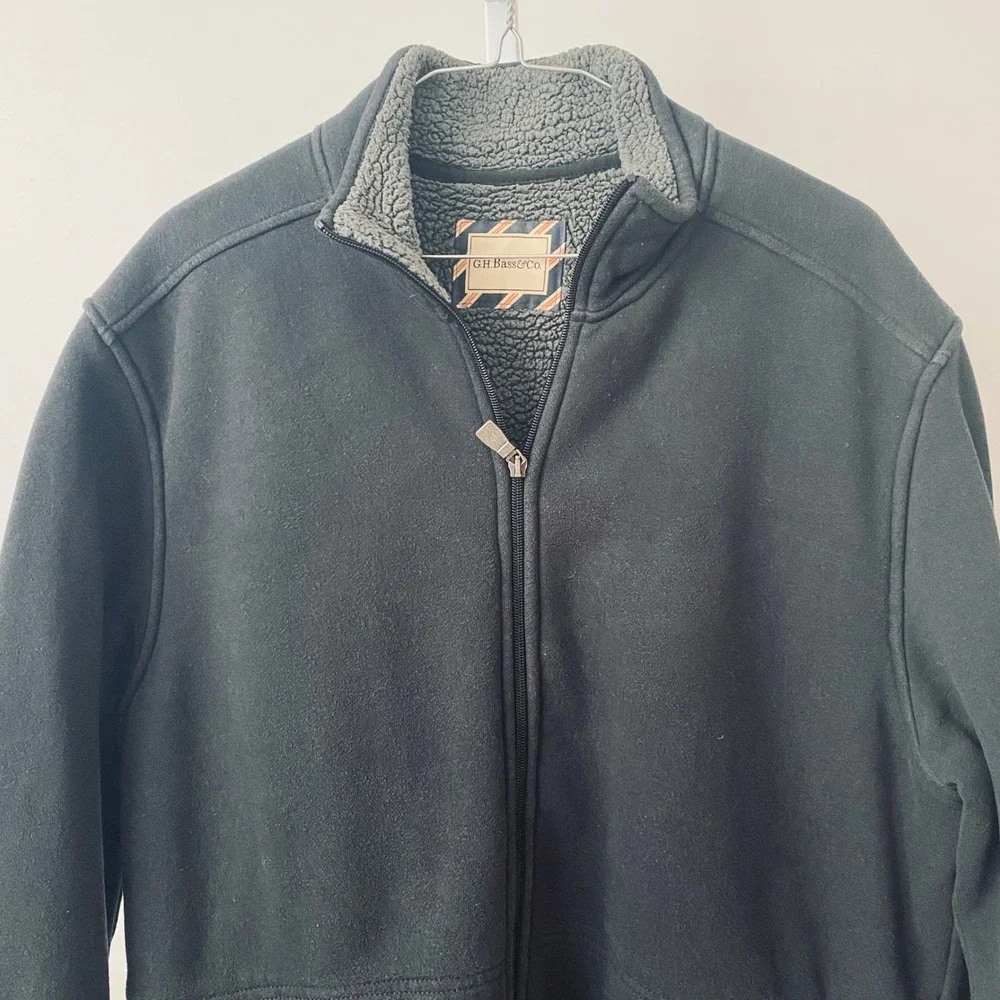 GH Bass & Co sz L Mens Black Full Zip Fleece Lined Jacket Sherpa Collar Outddoor